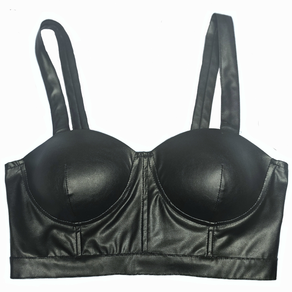 🔵 ☆NWOT☆ Charlotte Russe Faux Leather Zip Up Corset Crop Top Bustier Size Small